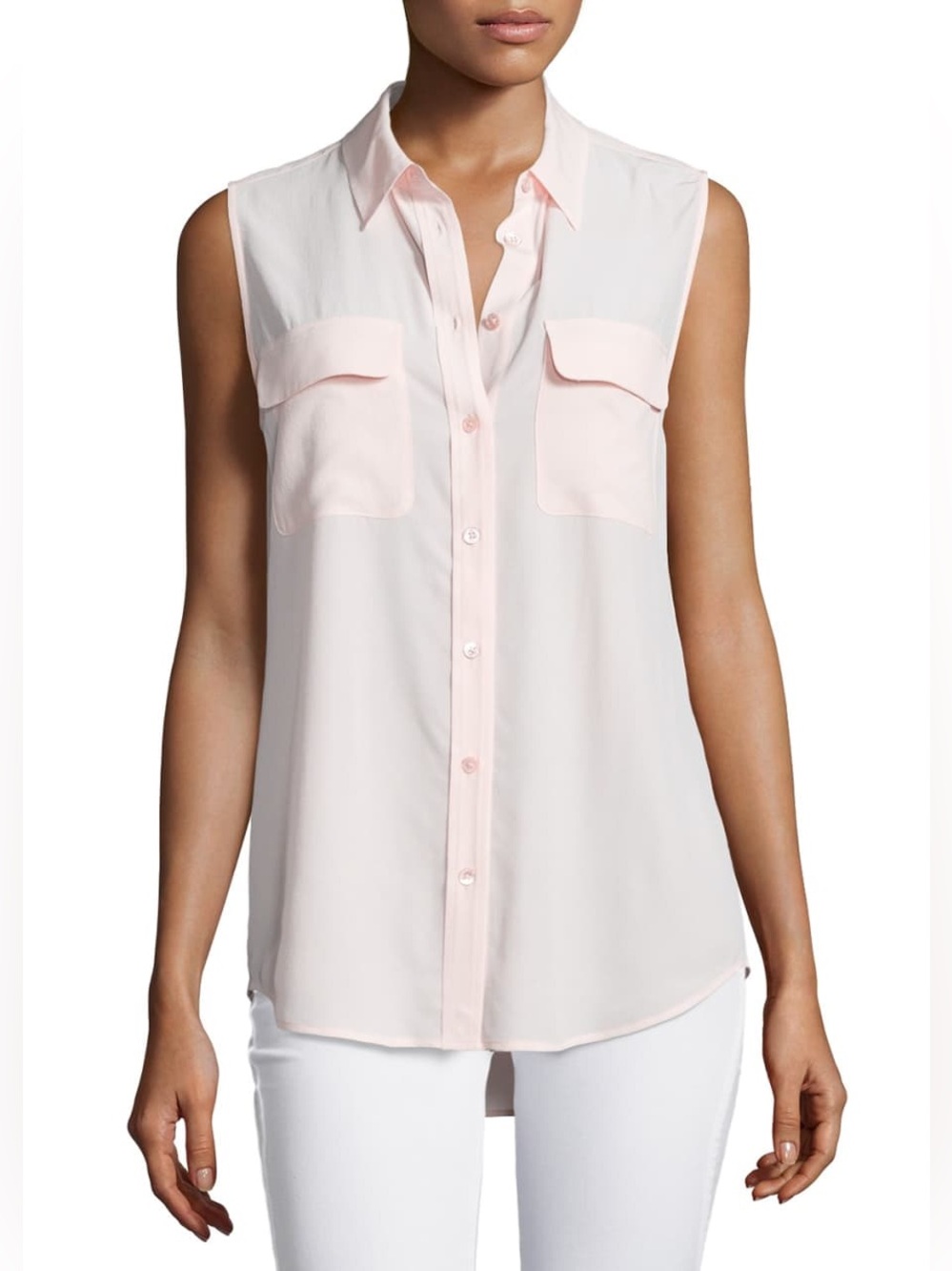 Equipment Slim Signature 100% Silk Sleeveless Baby Pink Blouse